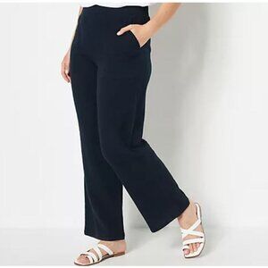 LOGO by Lori Goldstein Beach to Street Petite Cotton Gauze Pants Black